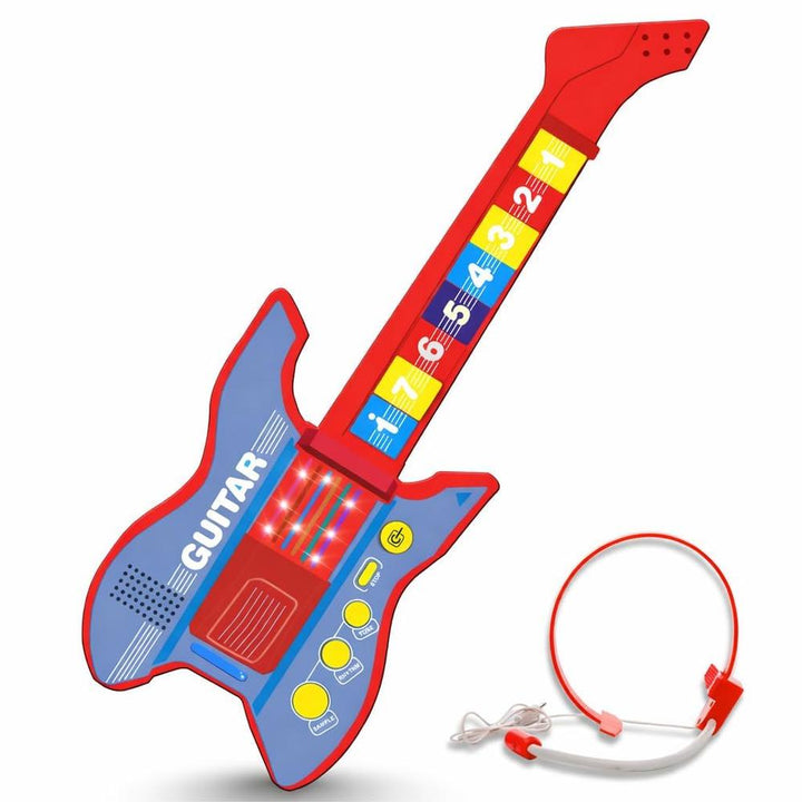 Stringless Musical Guitar Toy for Kids | Number Keys, Microphone, Rhythm, Tone & Sample Functions- Blue