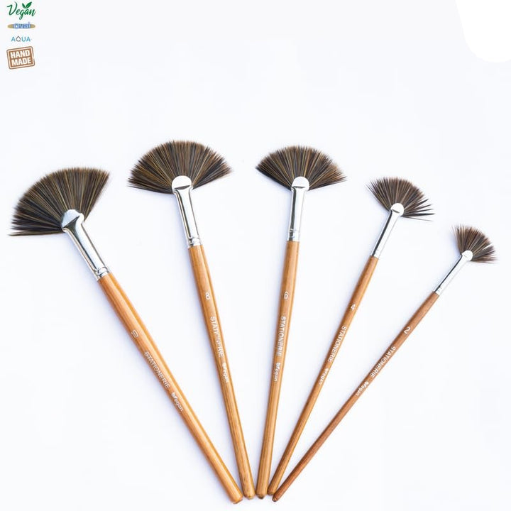 5 Fan Paint Brushes | Artist Painting Brush Set for Acrylic, Watercolor, & Gouache Painting with Brush Holder | Cruelty-Free