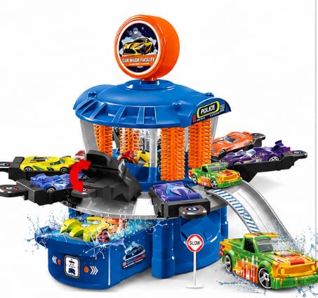Six-Six-Zero Multi-Station Car Wash Facility Toy Playset | 43 Pieces | Colour Changing Alloy Cars