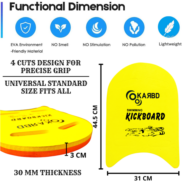 4 Cut Swimming Kickboard - Training Board | Aid Exercise Equipment with 4 Holes (6 Years till Grown Ups) | Yellow-Orange