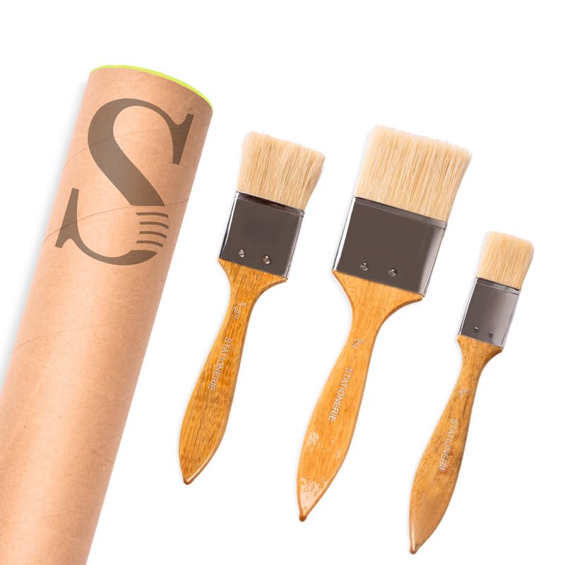 Set of 3 Flat Wash Inch Paint Brushes | Handmade Professional Artist Painting Brush Set for Acrylic & Gouache Painting with Brush Holder