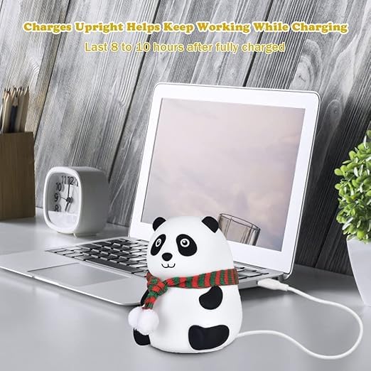 Panda Touch Lamp for Kids | Rechargeable Silicone Night Light with Scarf | Color Changing LED Bedside Lamp