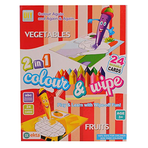 2 in 1  Colour & Wipe (Fruits + Vegetable) - 24 Cards