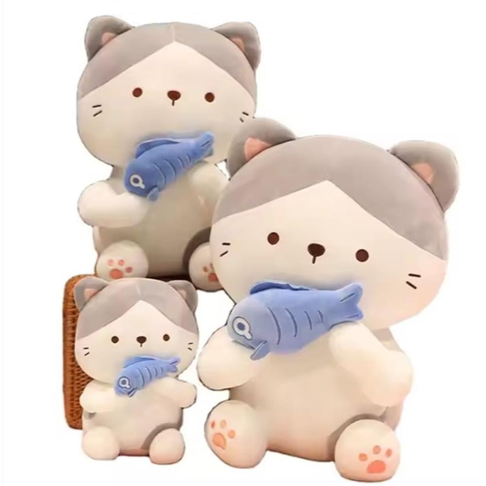 CuddleNest Adorable and Safe Fish Cat Plush Toy for Children - Grey