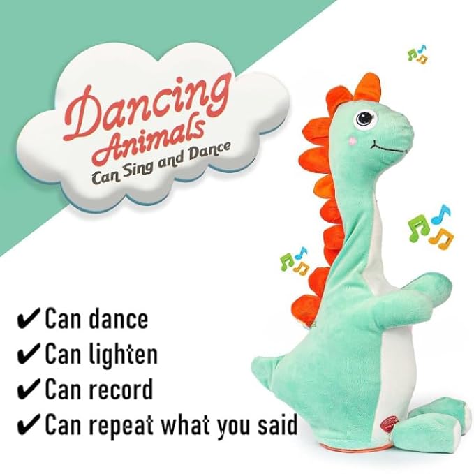 Dancing Dinosaur Plush Toy Wriggle & Singing Recording Repeat What You Say (Assorted Colours)