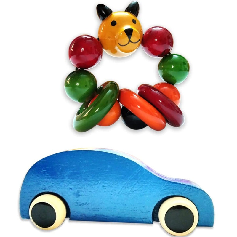 Buy Handmade Non Toxic Wooden Toys - Blue Car & Rattle (1-4 Years) on ...