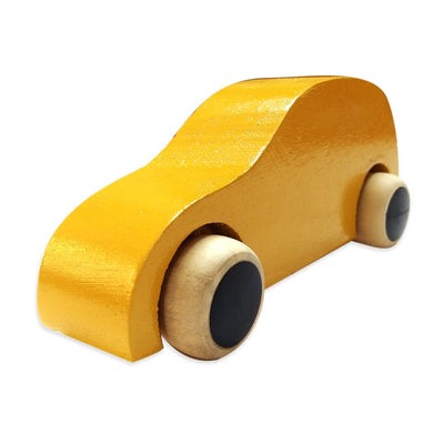 Handmade Non Toxic Channapatna Wooden Toy - Yellow Car and Green Whistle