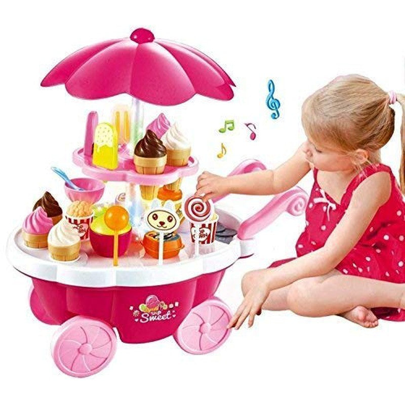 Battery Operated Luxury Sweet Shopping Ice Cream Trolley Pretend Role Play (Multicolour)