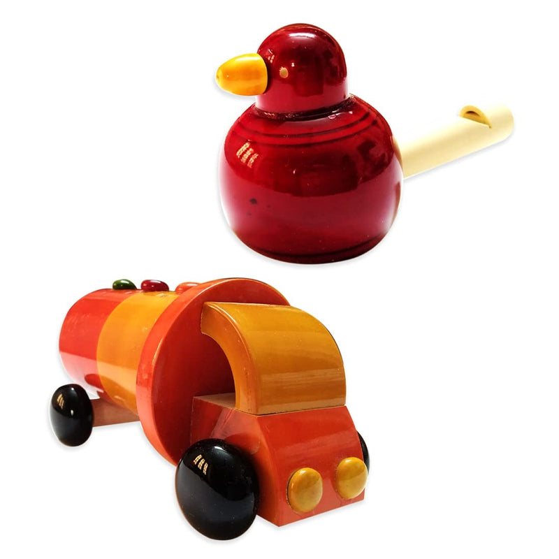 Handmade Non Toxic Channapatna Wooden Toy - Tanker and Red Whistle