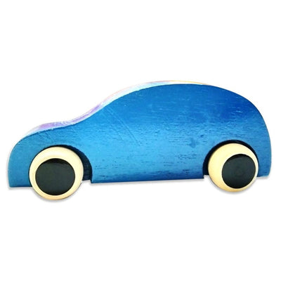 Handmade Non Toxic Channapatna Wooden Toy - Blue Car and Green Whistle