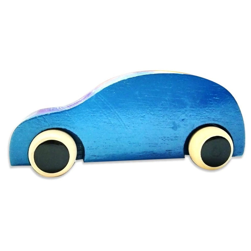 Handmade Non Toxic Channapatna Wooden Toy - Blue Car and Red Whistle