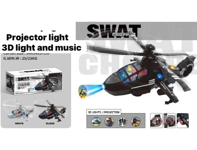Swat Chopper Rescue Helicopter Toy | 3D Lights, Projection & Sound Effects | Rotating Propeller
