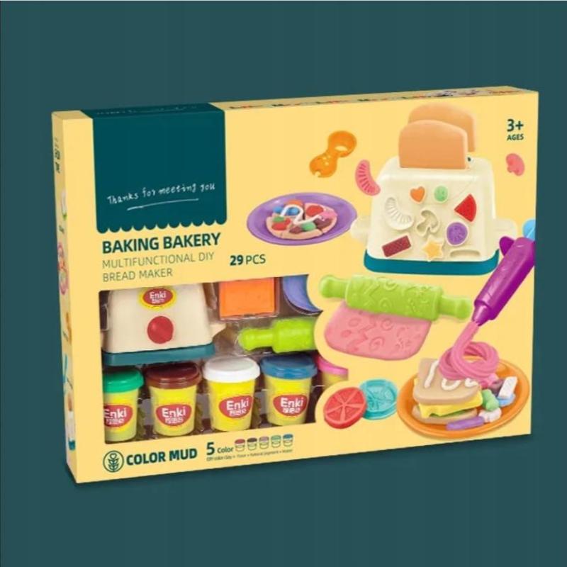 DIY 2 in 1 Clay Dough Pretend Play Bread Maker Set | Toaster Baking Set - 29 Pcs