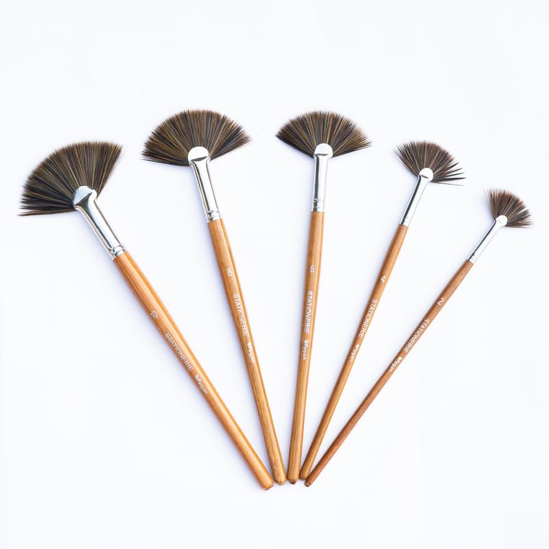 5 Fan Paint Brushes | Artist Painting Brush Set for Acrylic, Watercolor, & Gouache Painting with Brush Holder | Cruelty-Free