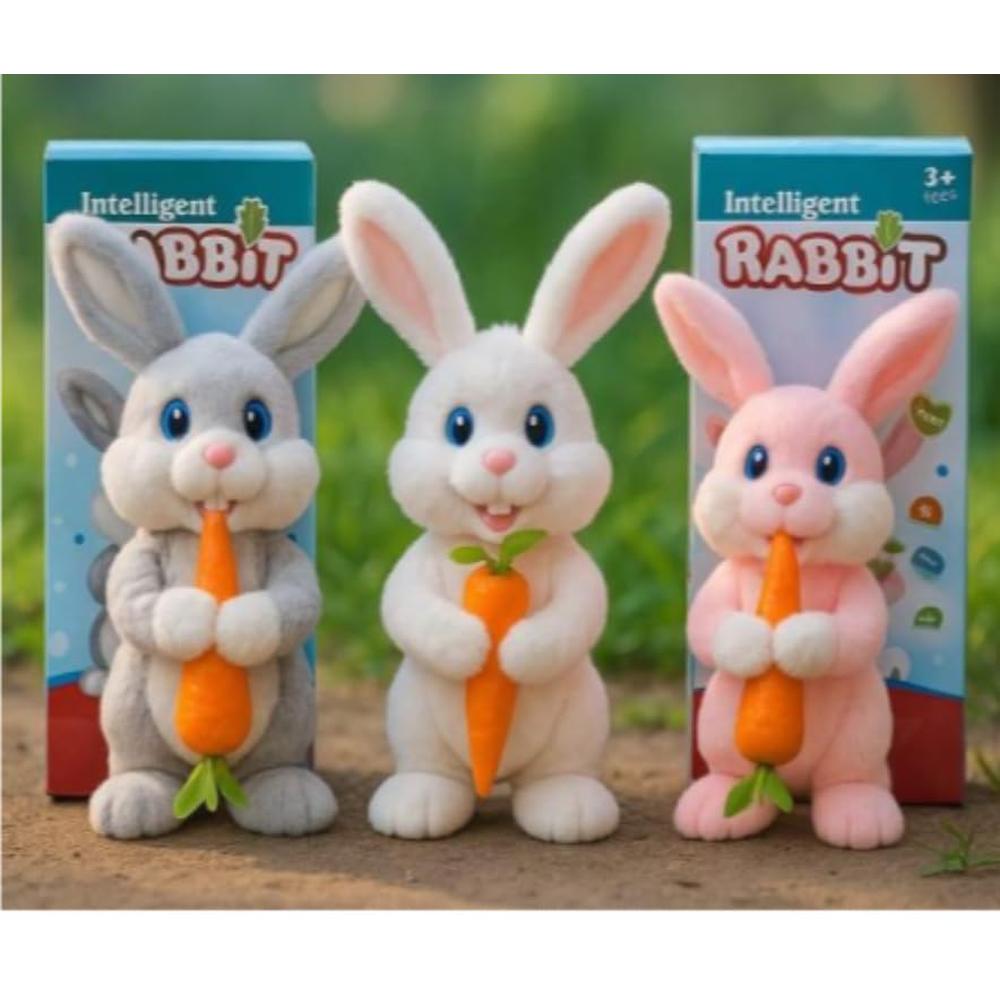 Interactive Rabbit Plush Toy with Carrot | Musical Battery-Operated Soft Toy