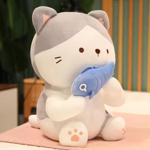 CuddleNest Adorable and Safe Fish Cat Plush Toy for Children - Grey