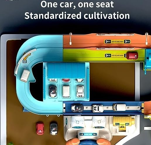 Urban Rail Transit Car Race Track Set with 4 Mini Cars | Adventure Parking Building Playset for Kids
