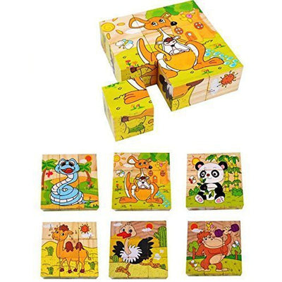 Return Gifts (Pack of 3,5,12) 3D 6 Face Animal Block Puzzle 6 in 1 Wooden Cube Jigsaw Toys (Funny Animals)