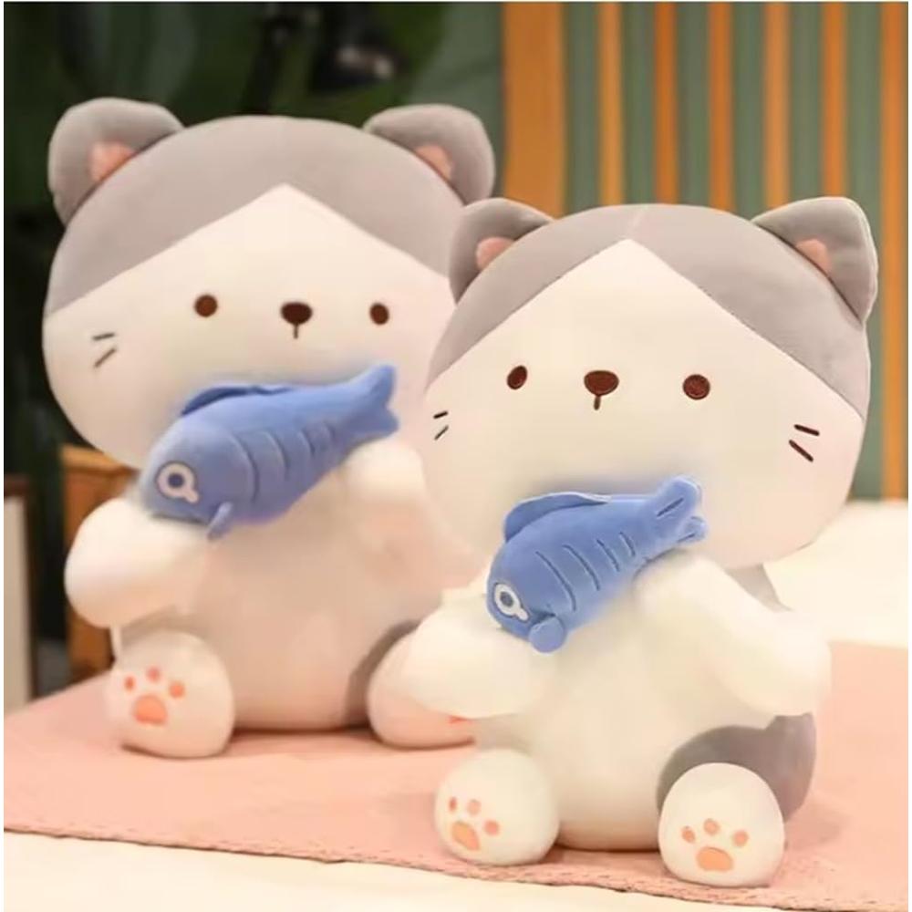 CuddleNest Adorable and Safe Fish Cat Plush Toy for Children - Grey