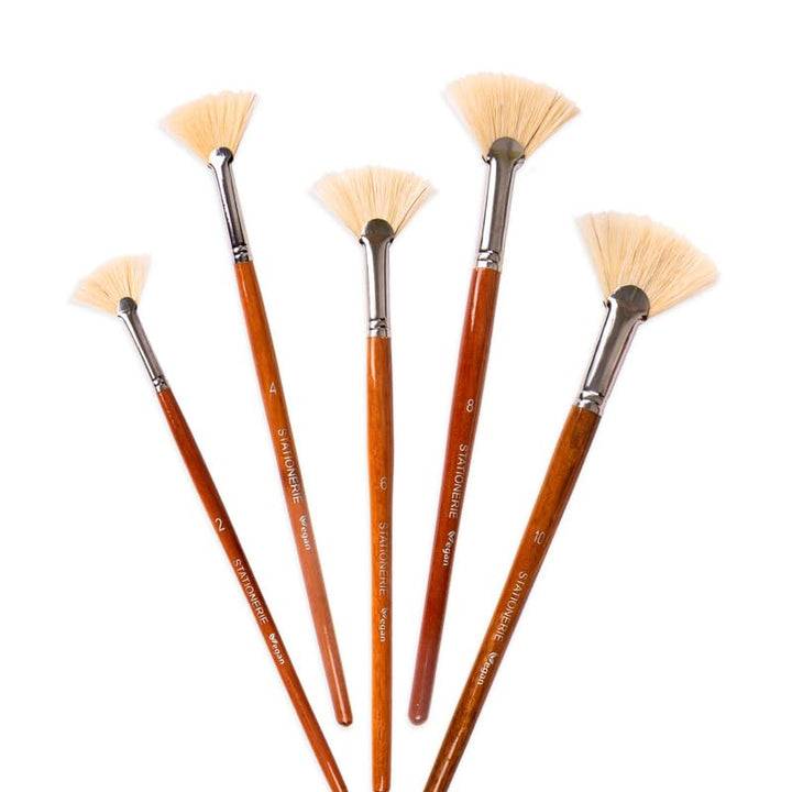 5 Fan Paint Brushes | Artist Painting Brush Set for Acrylic, Watercolor, & Gouache Painting with Brush Holder | Brown