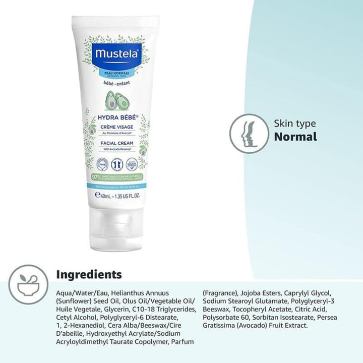Mustela Hydra Bebe Facial Cream with Avocado - 40ml
