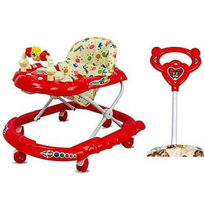 Cartoon Baby Adjustable Walker - Music & Rattles with Parental Handle (Red)