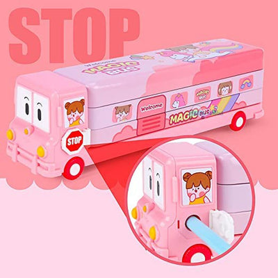 Stylish School Bus Geometry Box with Wheel (Pink)