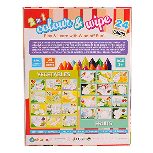 2 in 1  Colour & Wipe (Fruits + Vegetable) - 24 Cards