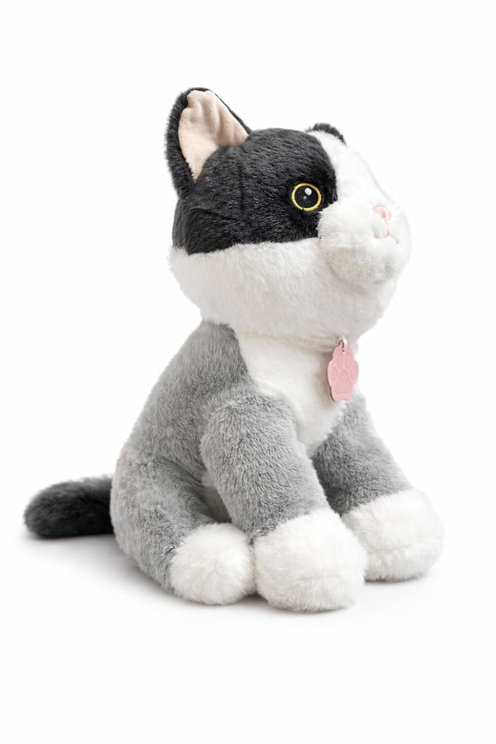 Cute Grey Cat with Eye Patch Plush Toy - 28cm Soft Stuffed Animal
