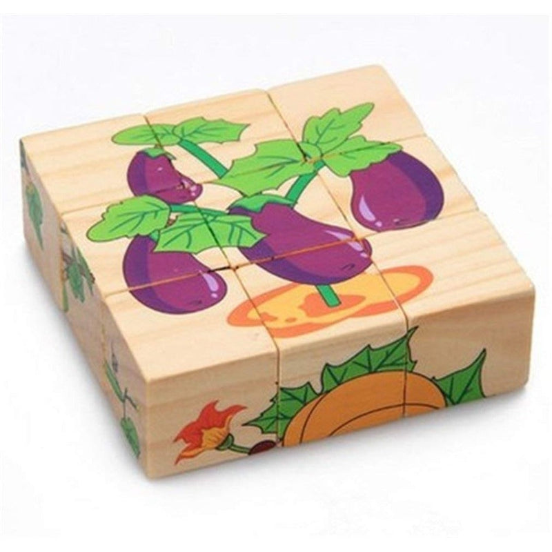 Return Gifts (Pack of 3,5,12) 3D 6 Face Animal Block Puzzle 6 in 1 Wooden Cube Jigsaw Toys (Vegetables)