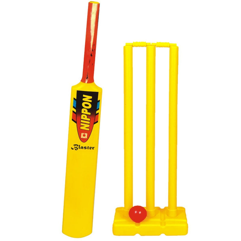 Nippon Cricket Plastic Set with Bag (1 Bat, 1 Wind ball, 3 Wickets, 1 Base & 2 Bails) - Beach / Jumbo | 12 Years and Above