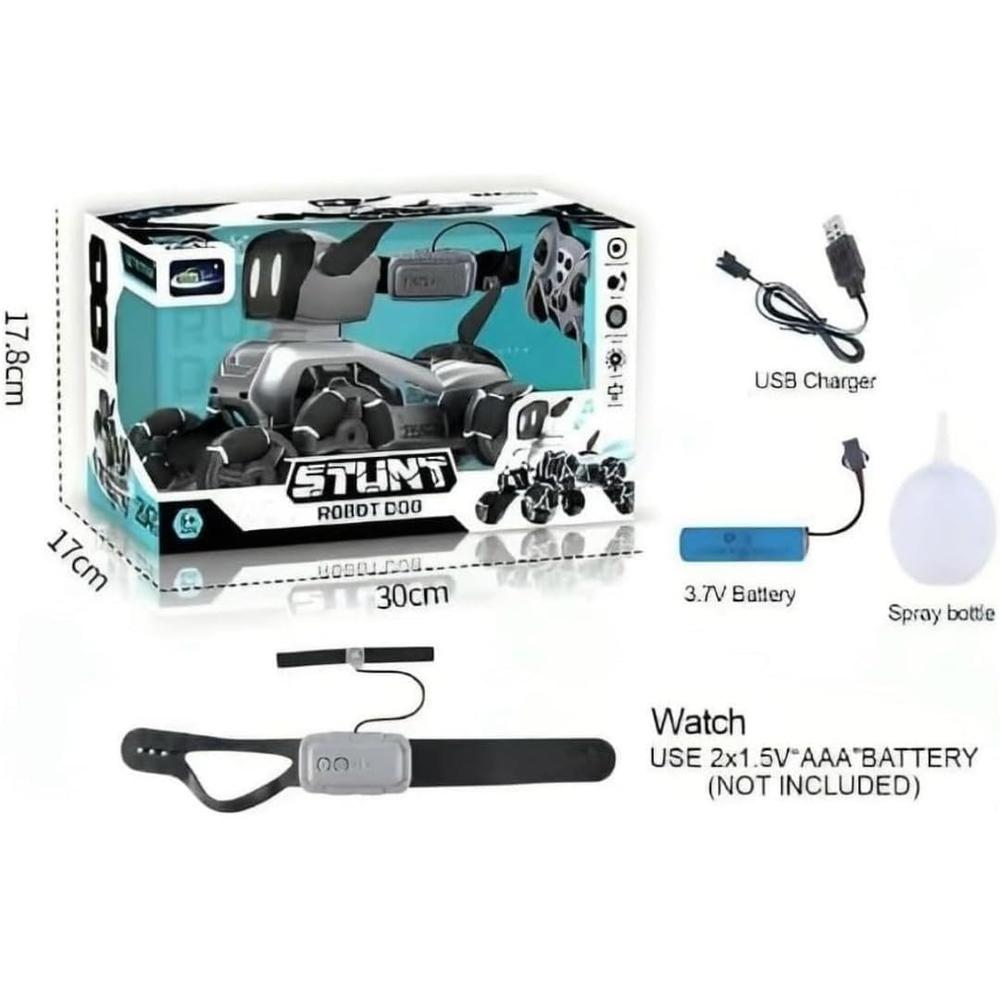 Remote & Watch Control Stunt Robot Dog Toy with Spray Function