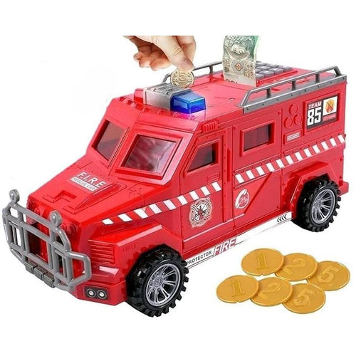 Cash Truck Piggy Bank with Unlock Fingerprint & Password Protection, Light & Music Features (3-8 Years)