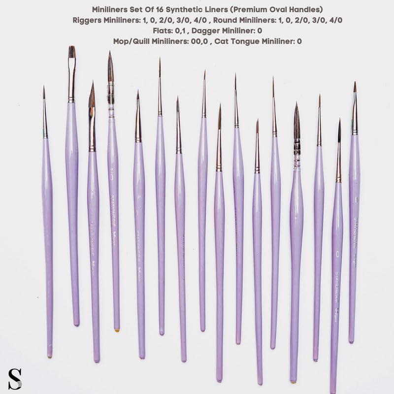 Set of 16 Brushes - Artists Miniliners Detailing Professionals Painting Brushes Ideal for Detailing Painting, Acrylic, Watercolor, Oil Painting | Lavender