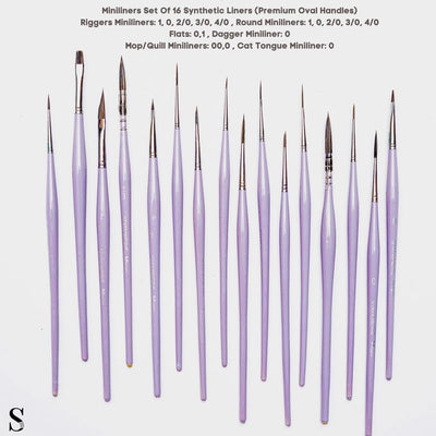 Set of 16 Brushes - Artists Miniliners Detailing Professionals Painting Brushes Ideal for Detailing Painting, Acrylic, Watercolor, Oil Painting | Lavender