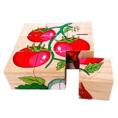 Return Gifts (Pack of 3,5,12) 3D 6 Face Animal Block Puzzle 6 in 1 Wooden Cube Jigsaw Toys (Vegetables)