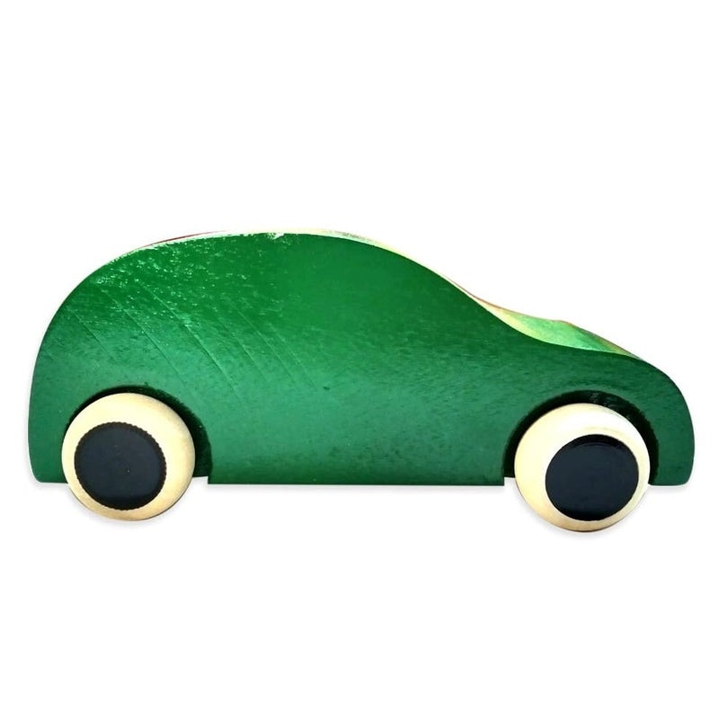 Handmade Non Toxic Channapatna Wooden Toy - Green Car and Green Whistle