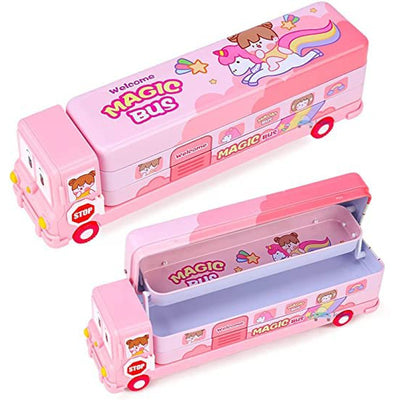 Stylish School Bus Geometry Box with Wheel (Pink)