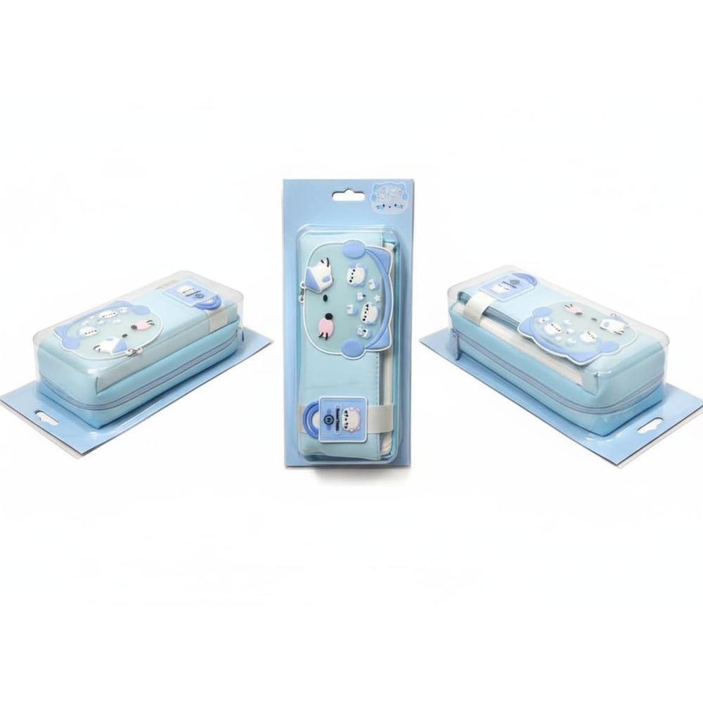 Sweet Music Kids Geometry Box Pouch with Zipper – Cartoon Polar Bear Pencil Case & School Stationery Organizer- Blue