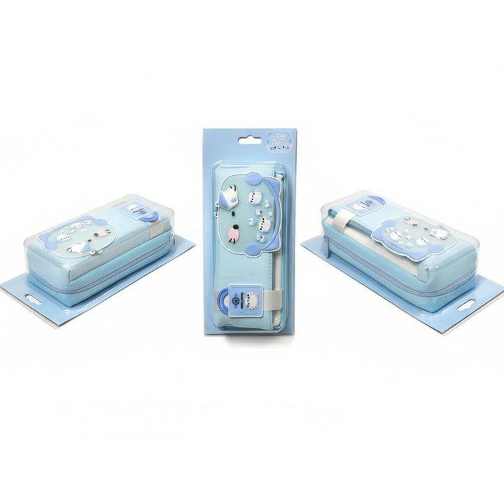 Sweet Music Kids Geometry Box Pouch with Zipper – Cartoon Polar Bear Pencil Case & School Stationery Organizer- Blue