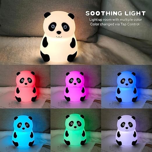 Panda Touch Lamp for Kids | Rechargeable Silicone Night Light with Scarf | Color Changing LED Bedside Lamp