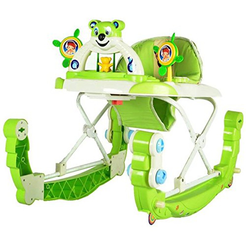 Baby Musical Rocker Cum Walker - Foldable & Height Adjustable (Green & White)