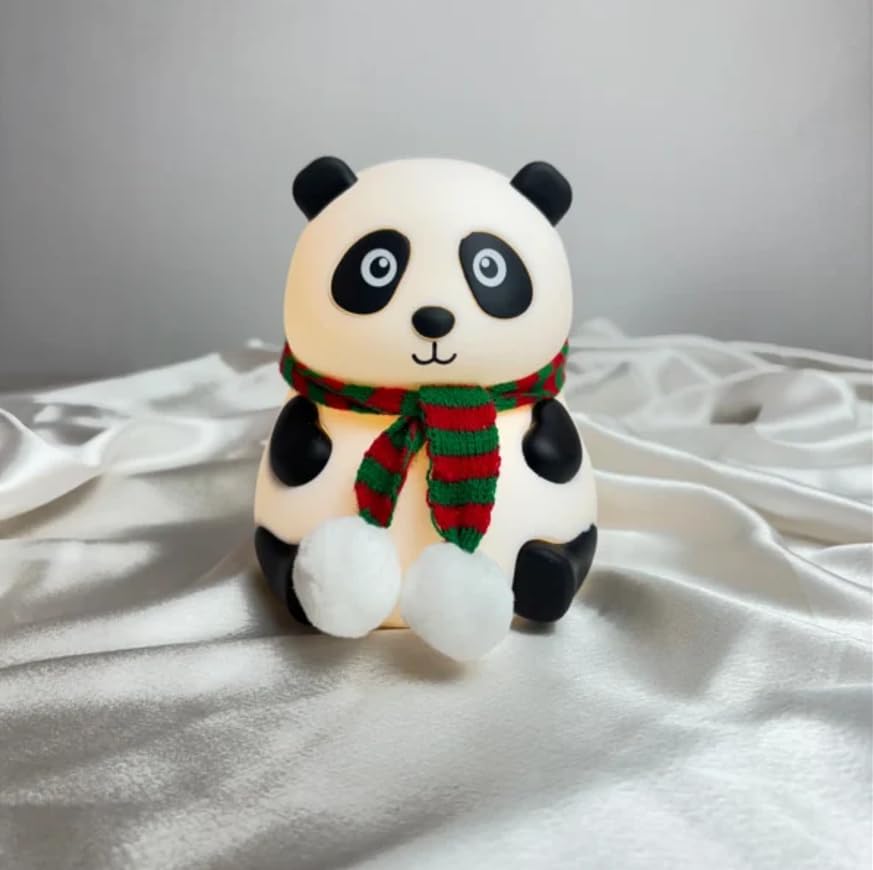 Panda Touch Lamp for Kids | Rechargeable Silicone Night Light with Scarf | Color Changing LED Bedside Lamp