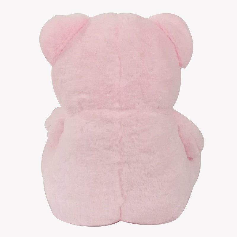 Plush Cute Sitting Teddy Bear Soft Toys with Neck Bow and Foot Print - Pink 35 cm