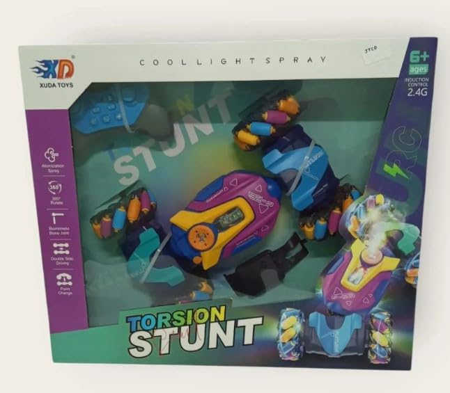 Xuda Toys RC Torsion Stunt Car with Spray, LED Lights & Music | Dual Remote Control Car