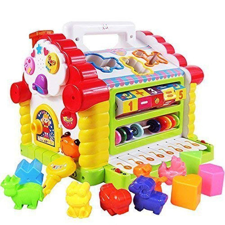 Musical Baby House With Shape Sorters,Musical Piano,Counting Beads,Blocks Activity Cube