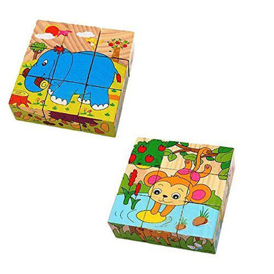 Return Gifts (Pack of 3,5,12) 3D 6 Face Animal Block Puzzle 6 in 1 Wooden Cube Jigsaw Toys (Zoo Animals)