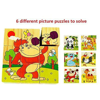 Return Gifts (Pack of 3,5,12) 3D 6 Face Animal Block Puzzle 6 in 1 Wooden Cube Jigsaw Toys (Funny Animals)