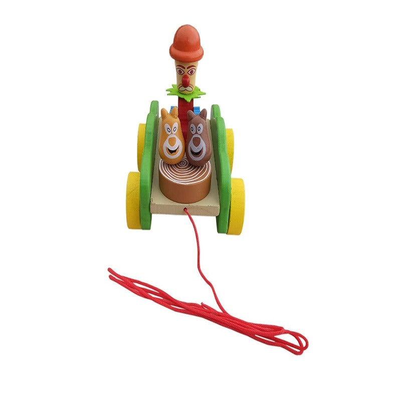 Wooden Drum Musical Pull Along Toy | Baby Early Walking Pull Toy (Joker)