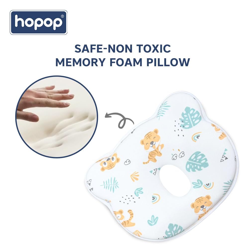 Hopop Soft & Comfortable Microfiber Baby Pillow | Fluffy Sleeping Pillow with Cover - Tiger Print